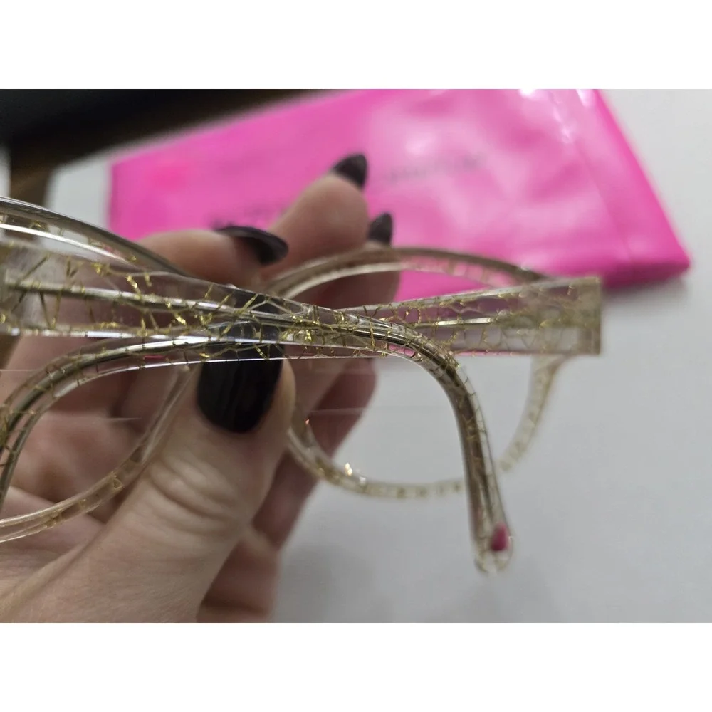 Betsey Johnson BJ535111 Clear Gold Lace Cat Eye Eyeglass Frames with Pink Pouch
